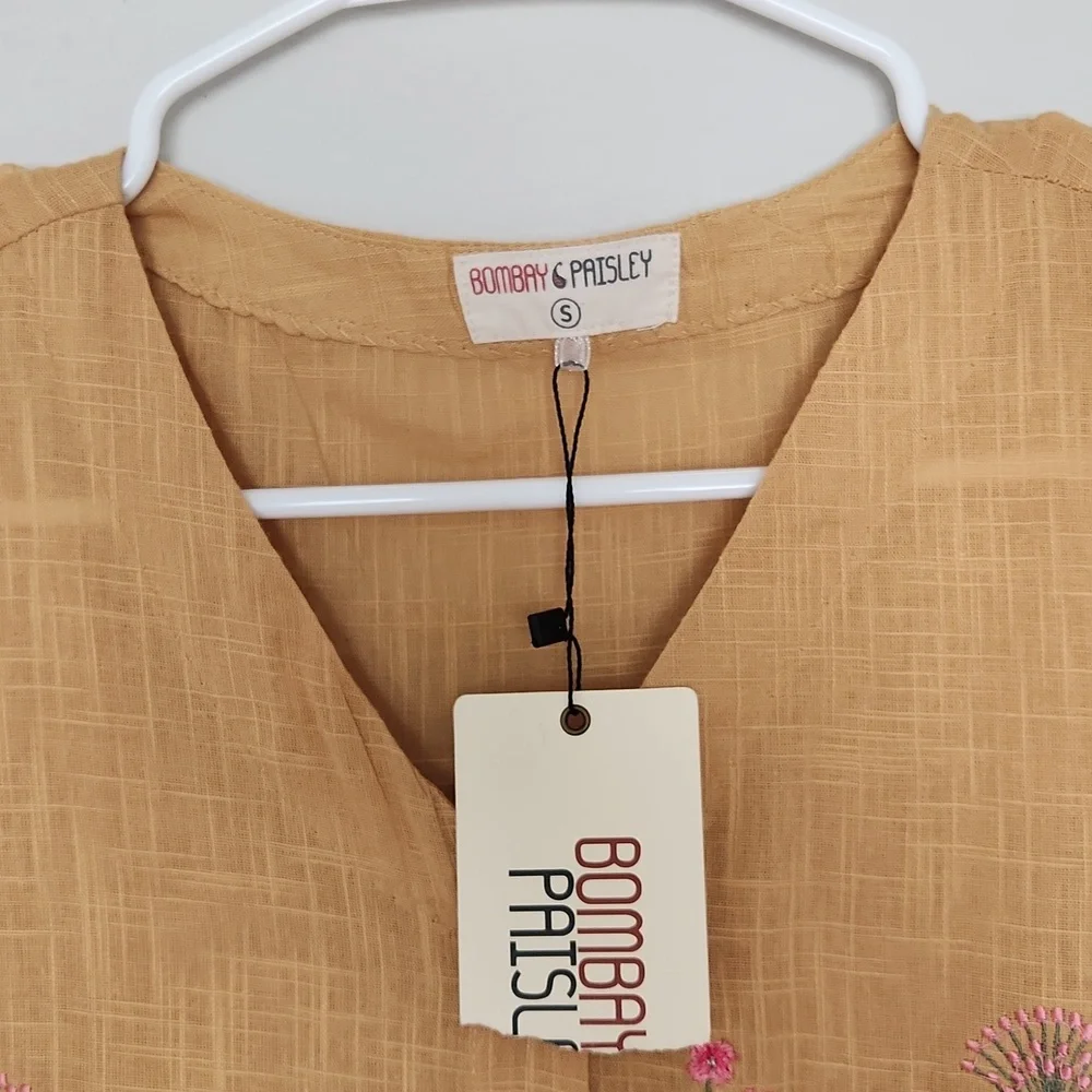 💛 NWT Bombay Paisley mustard yellow embroidered cotton dress - Picture 3 of 9